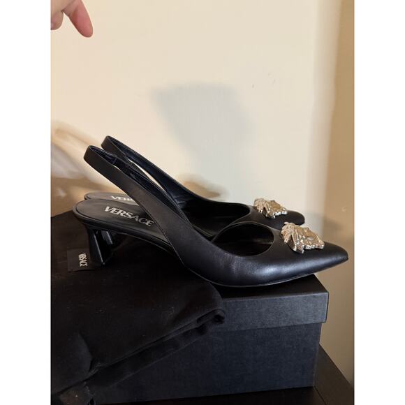 versace silver medusa sling back kitten heel - Picture 2 of 6